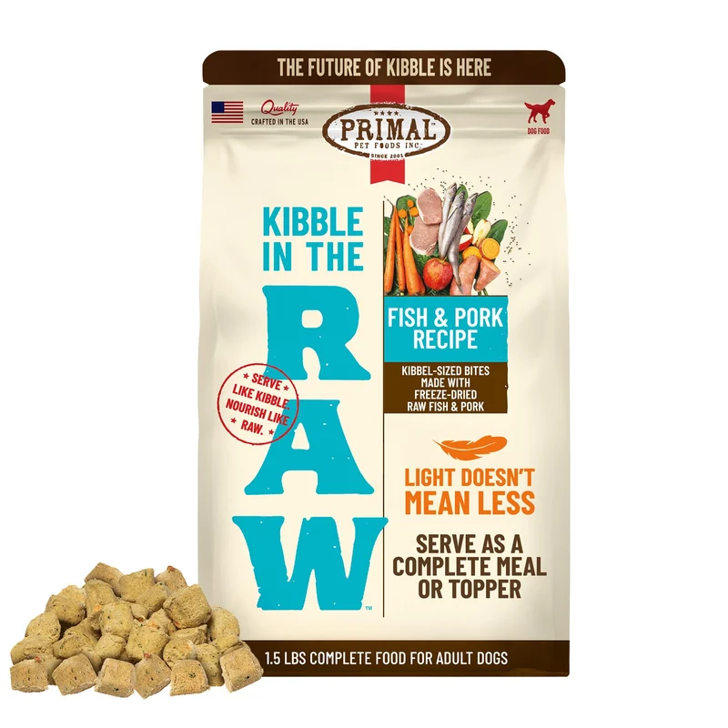 Primal Kibble dans le Cru – Croquettes Lyophilisées Poisson & Porc, 1,5 lb