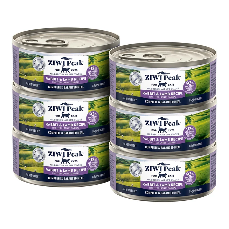 ZIWI Peak Nourriture humide pour chat – Lapin et Agneau, sans céréales, protéines élevées, ingrédients limités, super-aliments (lot de 6 boîtes de 85 g)