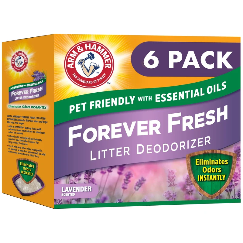 Arm & Hammer Forever Fresh Déodorant pour Litière de Chats – Lavande Sauvage, Bicarbonate de Soude, Lot de 6 (Emballage Variable)