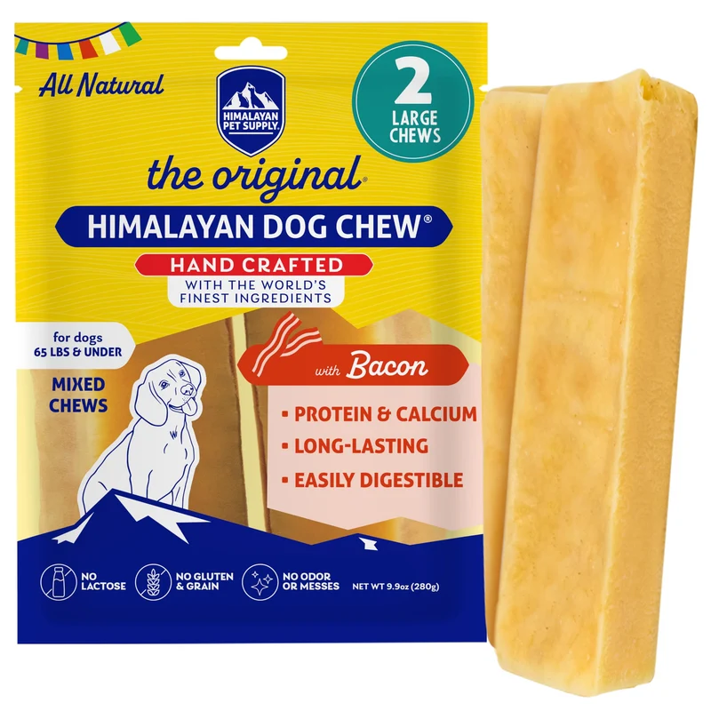 Himalayan Dog Chew – Bâton fromage Yak au bacon, friandise naturelle et durable, sans lactose, sans céréales, protéines élevées – Pour chiens jusqu’à 65 lb (2 unités)