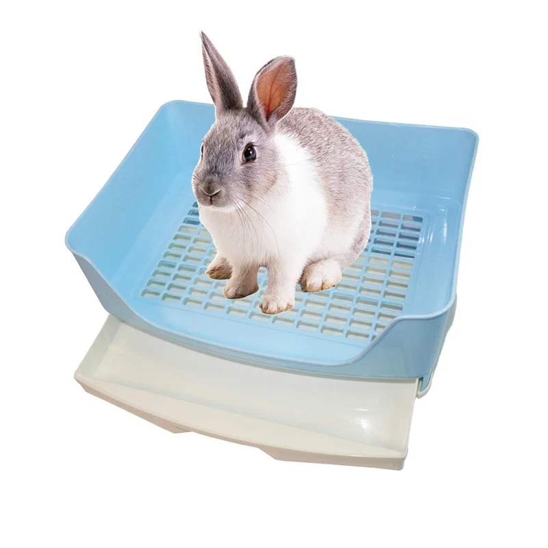 kathson Litière Grand Lapin – Coin Toilette avec Tiroir, Pan Plus Grand pour Lapin Adulte et Autres Animaux (Bleu)