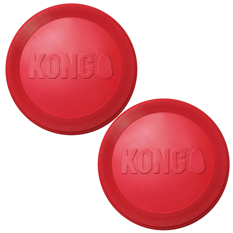 KONG Flyer – Disque volant durable pour chien (pack de 2) | Caoutchouc naturel, jeu en extérieur pour petits chiens