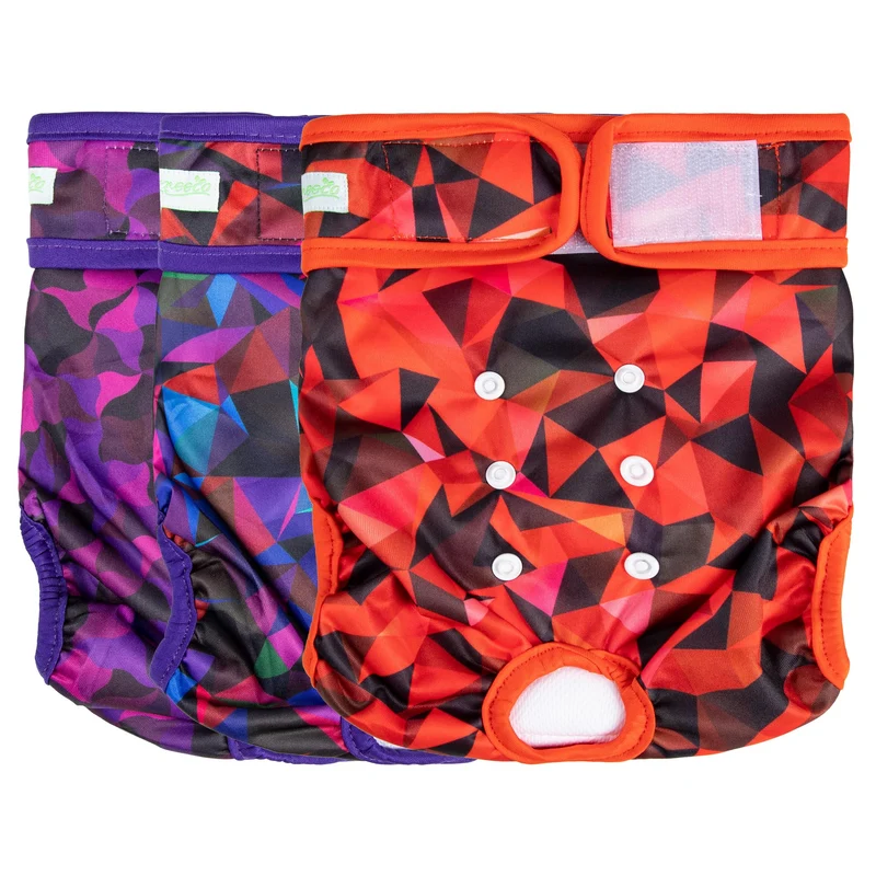 wegreeco Couches lavables pour chiennes femelles – Haute absorption, 3 pièces (Géométrie abstraite Violet, XL)