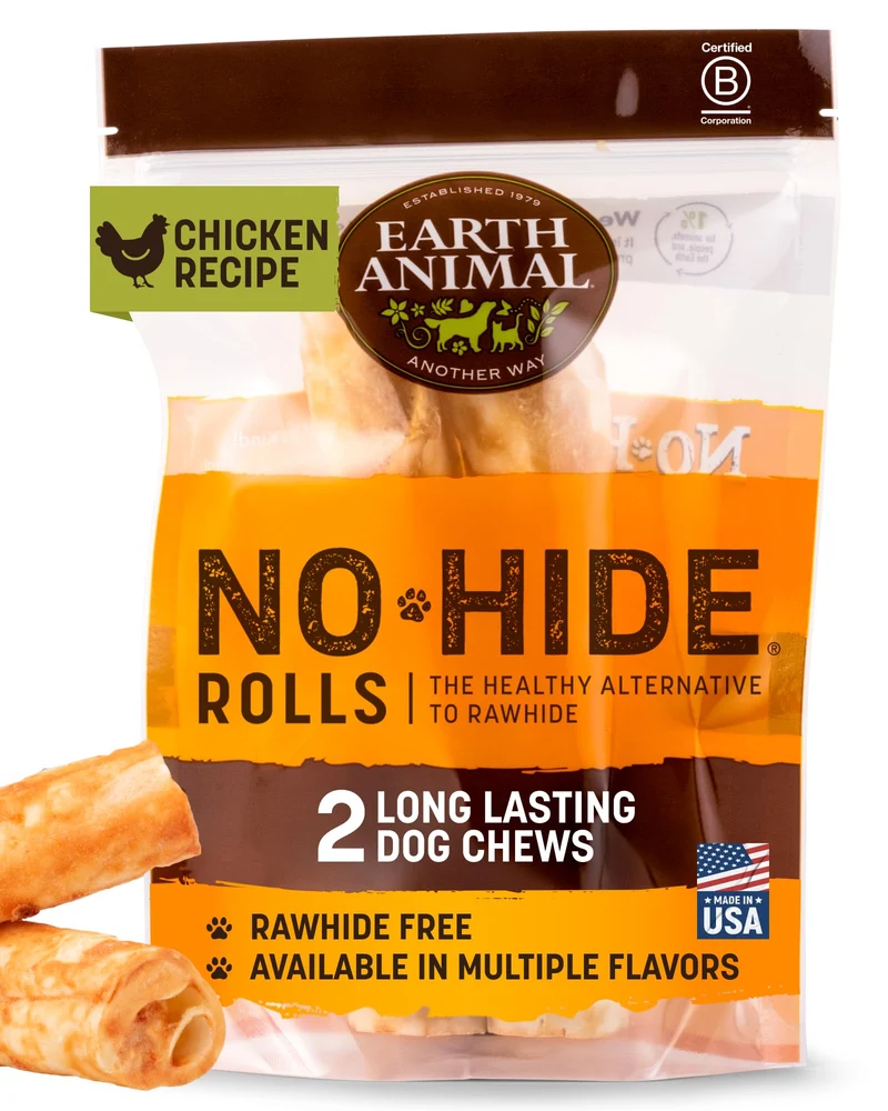 Earth Animal No Hide Chews – Rouleaux poulet sans cuir pour chien moyen | 2 pièces