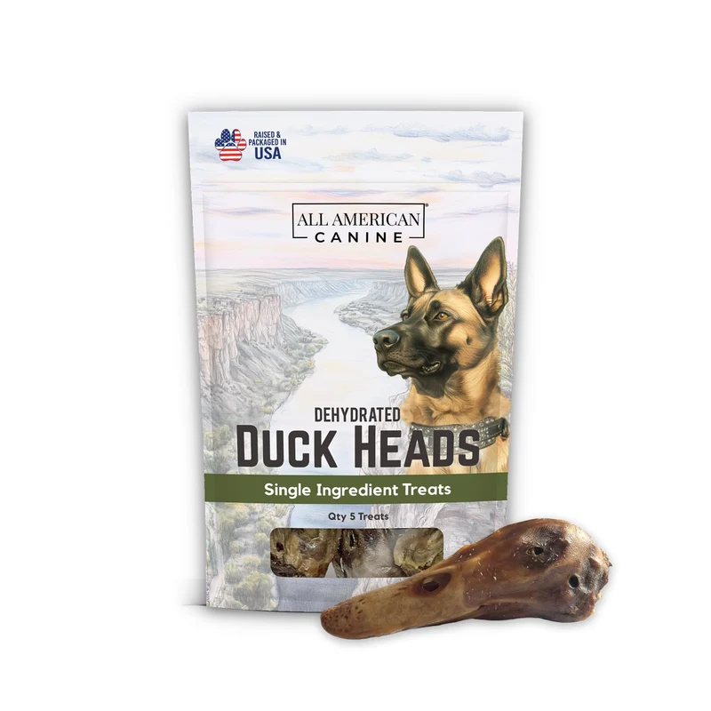 All American Canine – 5 friandises naturelles têtes de canard – Déshydratées, digestibles – Protéine unique, faible en gras – Entraînement & Santé dentaire – Fabriqué aux États-Unis