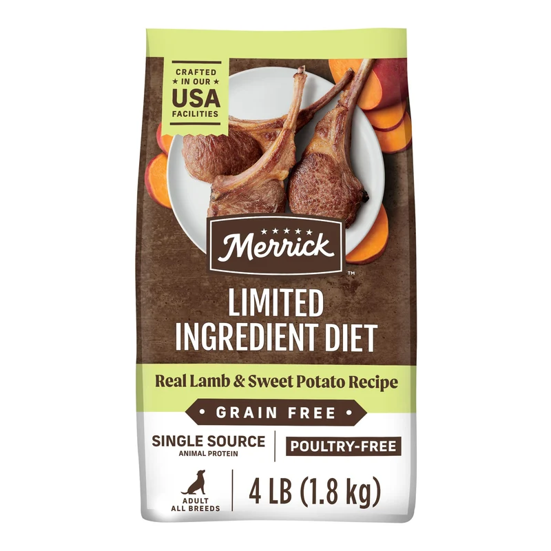 Merrick – Aliments secs sans céréales pour chien, agneau et patate douce – Sac de 4 lb