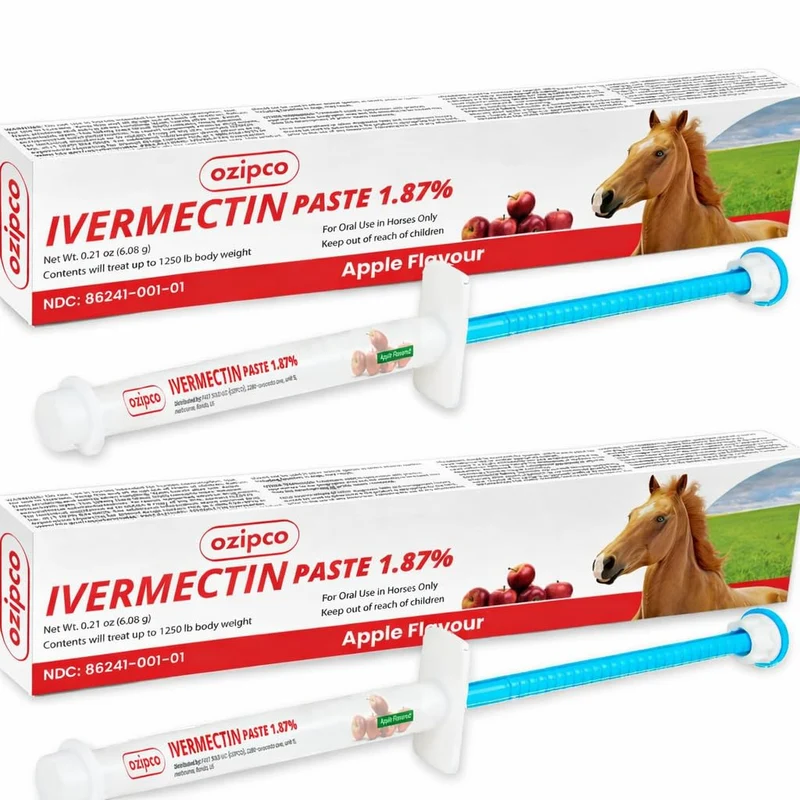 OZIPCO Pate d'Ivermectine 1,87% pour Chevaux – Saveur Pomme, 6,08 g, Jusqu'a 1250 livres (2 Flacons)