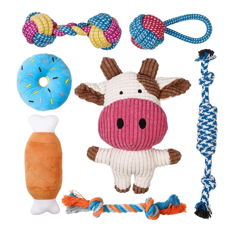 Toozey – Lot de 7 jouets pour chiens de petite taille : peluche siffante, cordes durables, non toxiques
