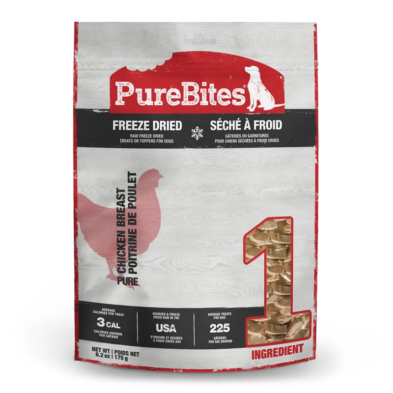 PureBites Poitrine de Poulet Lyophilisée pour Chien — 1 Ingrédient, Fabriqué aux États‑Unis, 6,2 oz