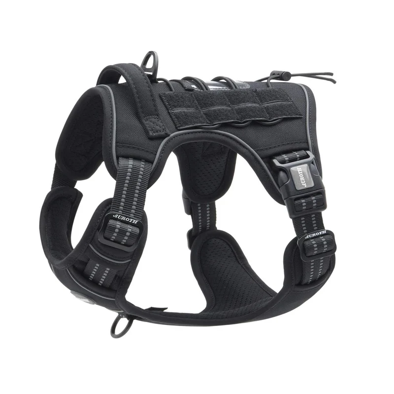 AUROTH Harnais Tactique pour Grands Chiens – Sans Traction, Réglable et Réfléchissant, Veste de Service Noire (L)