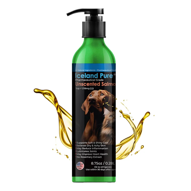 Huile de Saumon Iceland Pure — Sans Parfum, Grade Pharmaceutique, 1118 mg d’Oméga-3 par Cuillère, Supplément Liquide pour Chiens et Chats, Bouteille Aluminium sans BPA avec Pompe (8.75 oz)