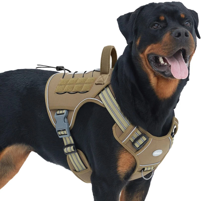 AUROTH Harnais Tactique pour Chien Grand – Sans Tirage, Réglable, Réfléchissant, Jaune Armée | Taille L
