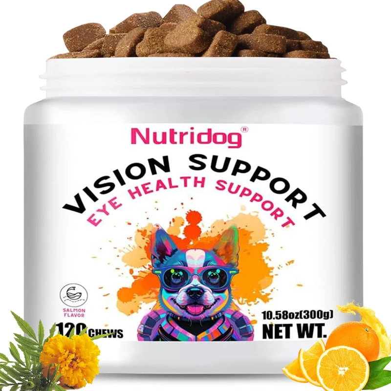 NutriDog – Compléments Oculaires pour Chiens | Bouchées Tendres Saveur Saumon (120 bouchées) – Lutéine, DHA et Vitamine C