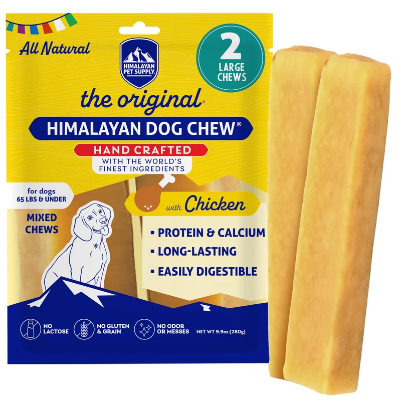 Himalayan Dog Chew – Friandises Yak fromage et poulet pour chiens jusqu’à 30 kg (2 pièces), naturel, sans lactose ni céréales