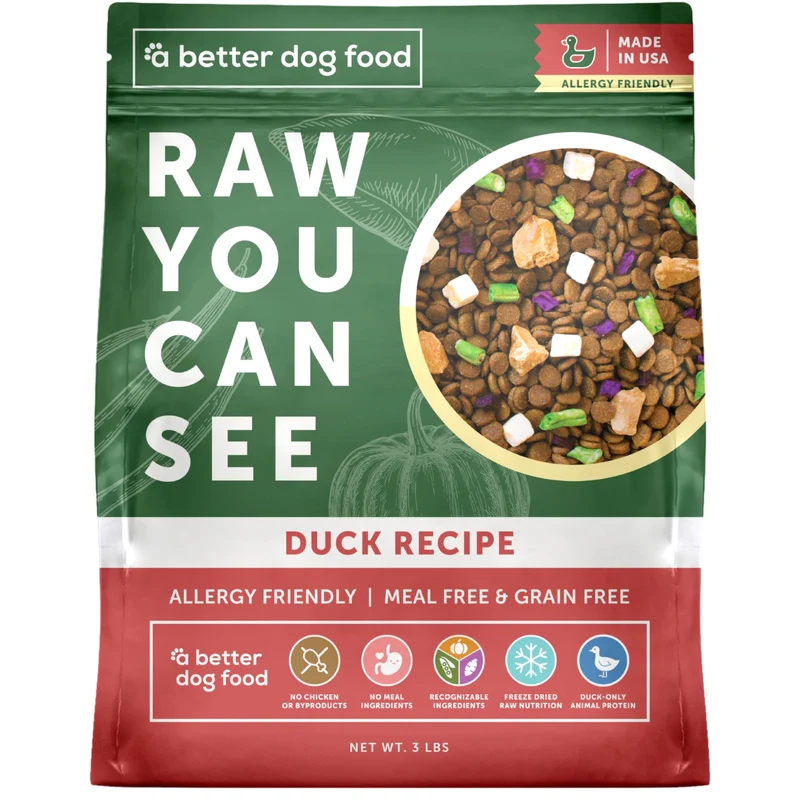 A Better Treat | Nourriture sèche pour chien au canard sans poulet – Protéine unique, sans céréales, ingrédients visibles