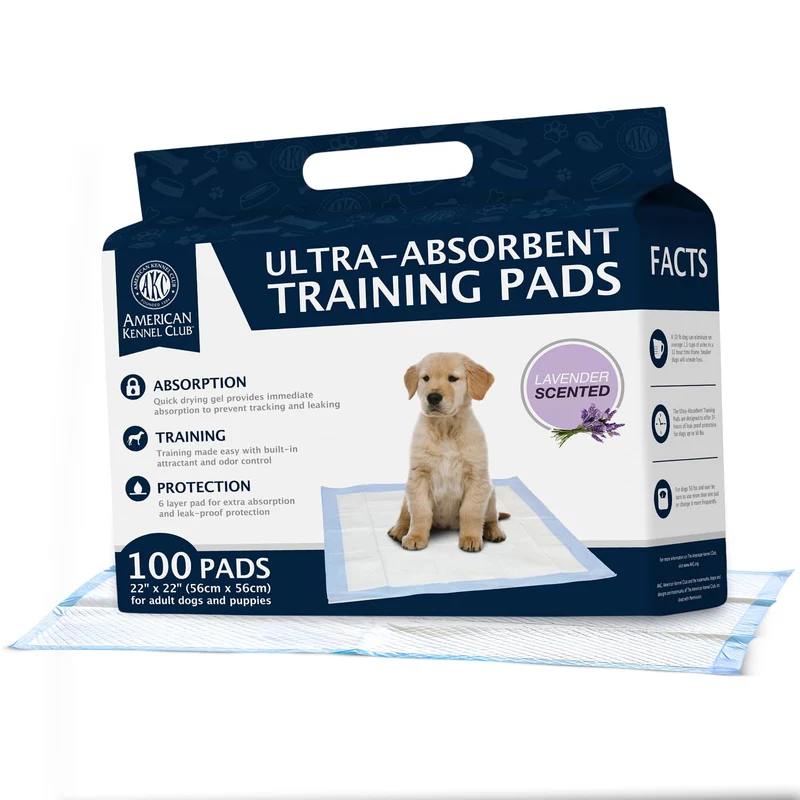 American Kennel Club Tampons d'Entraînement pour Chiots – Lavande, Absorption Ultra-Rapide, Lot de 100 (22 x 22)