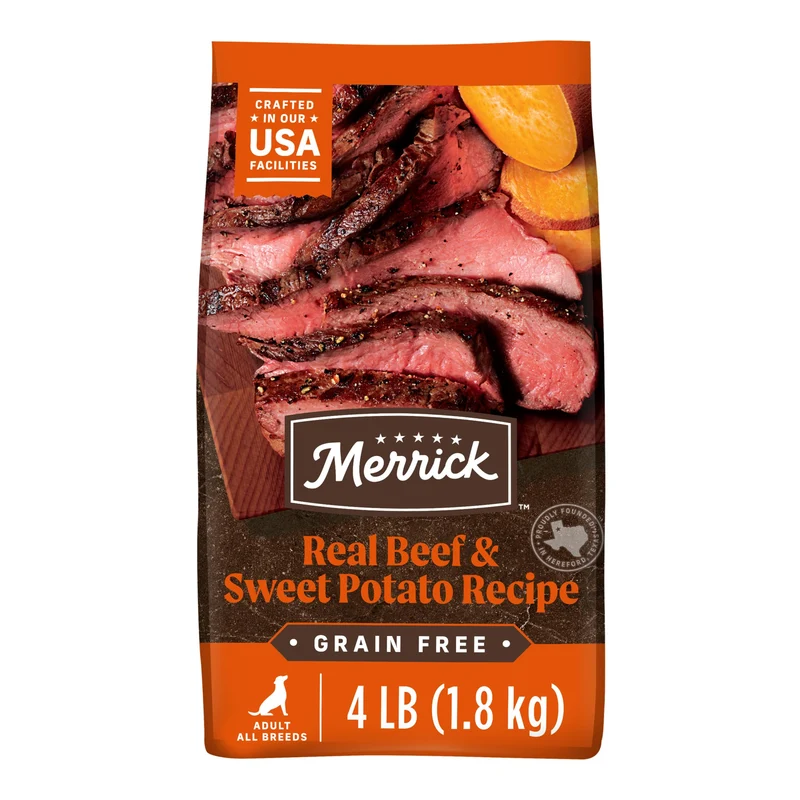 Merrick haut de gamme sans céréales – Croquettes pour chien adulte boeuf et patate douce (4,0 lb)