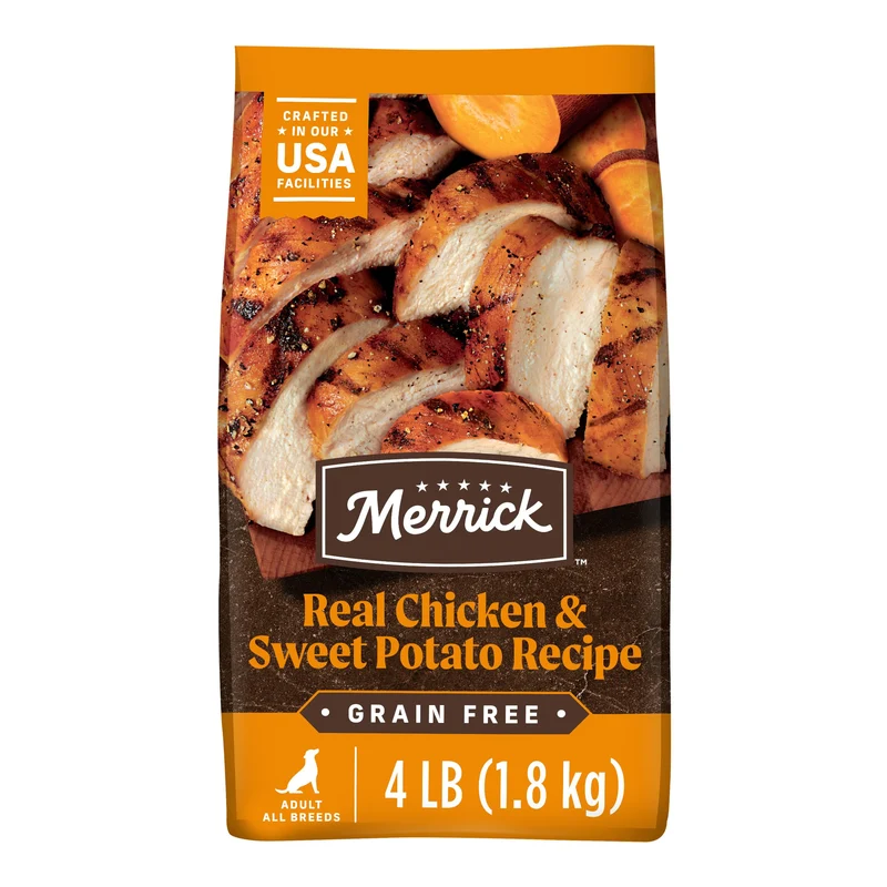 Merrick Premium Sans Céréales pour Chiens Adultes – Poulet Réel et Patate Douce, Croquettes 4 lb