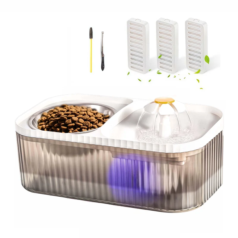 Marchul Fontaine d'eau 3L pour chats + bol inox — pompe silencieuse et design 2-en-1