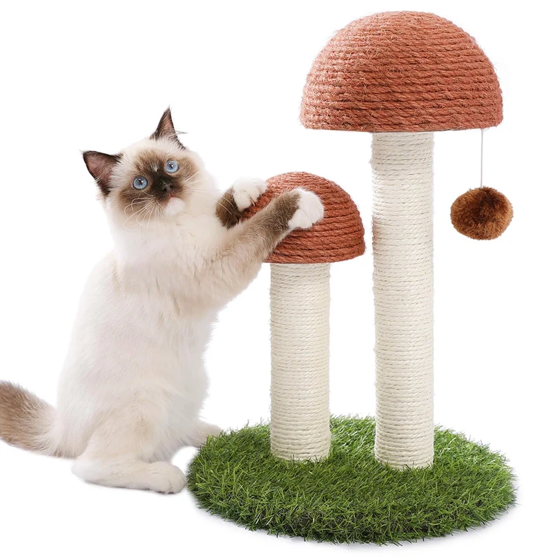 PETEPELA Arbre à Griffes Mushroom – Griffoire en Sisal Naturel et Boule Interactive (Marron)