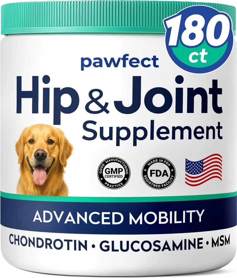 PAWFECTCHEW Glucosamine pour Chiens – Soutien des Articulations | Oméga-3, Chondroïtine, MSM – Goût Poulet – 180 bouchées – Fabriqué aux États‑Unis