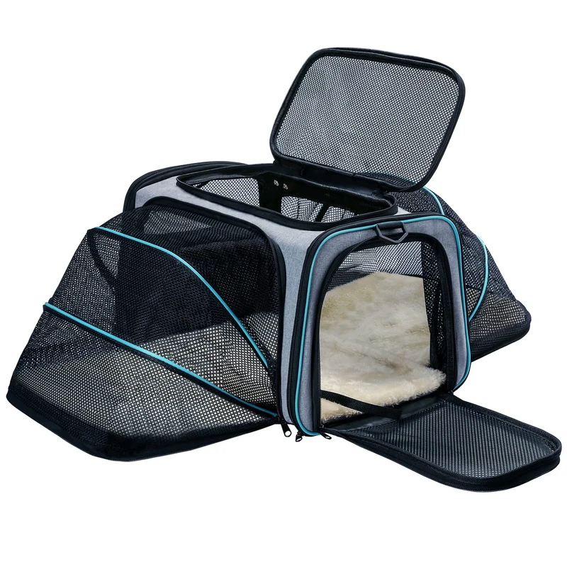 TDHDIKE Sac de transport pour chat et chien – Extensible, cabine avion, poches et matelas polaire amovible