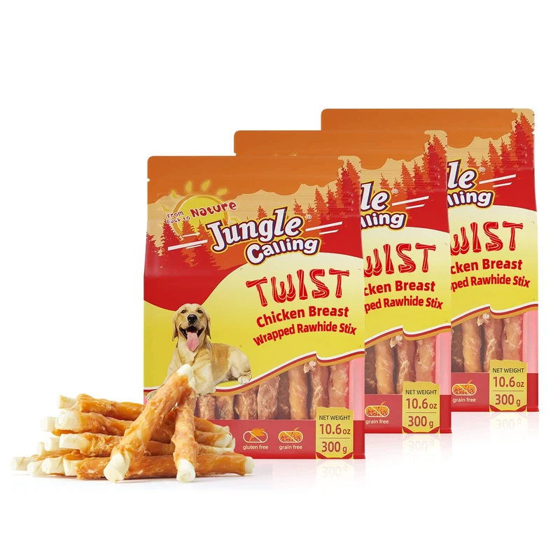 Friandises pour chien Jungle Calling – Os enrobés de poulet, 3 paquets | 2 lb