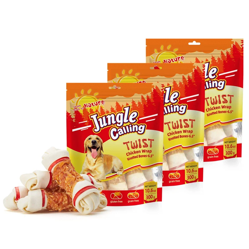 Jungle Calling Os tressés au poulet wrap – Longue durée pour chiens de grande taille – Pack 4 (6,5 pouces)