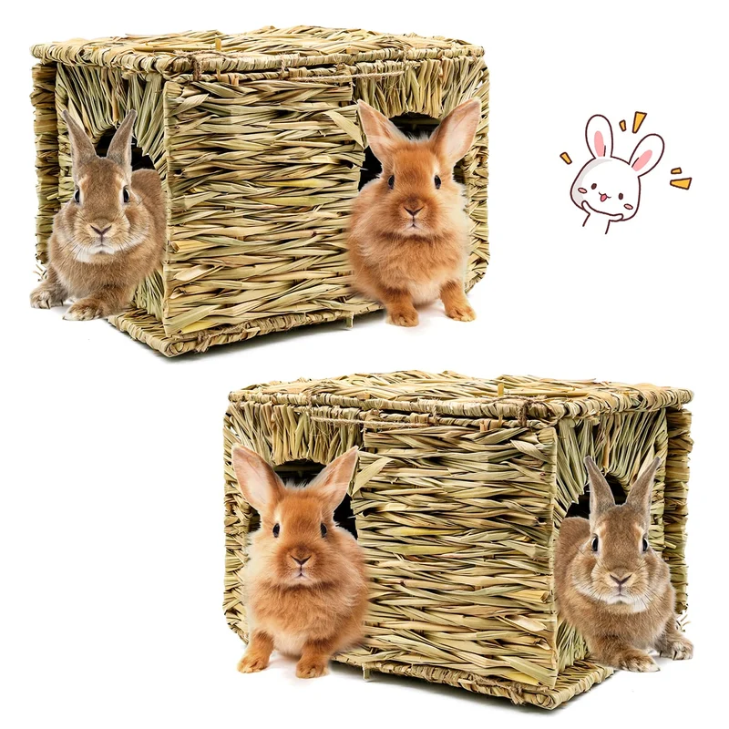 BWOGUE Maison en Herbe Extra Large pour Lapins – Abri Pliable Naturel (Lot de 2)