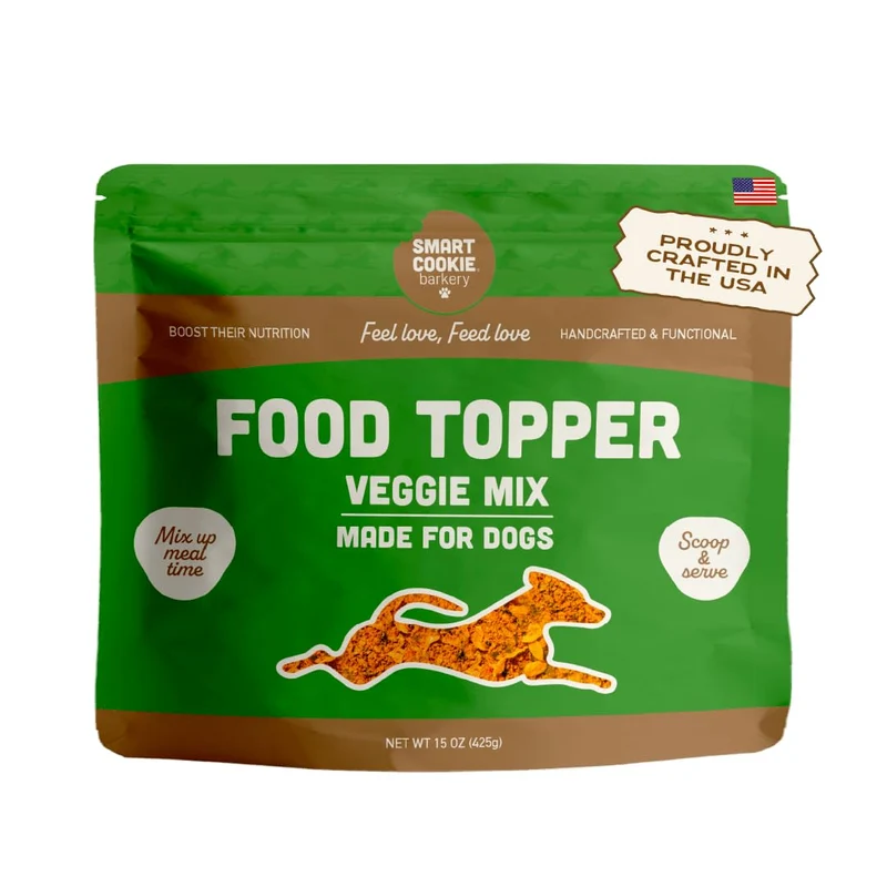 Smart Cookie Topper Chien Veggie — Vegan, Sans OGM, Fabriqué aux États‑Unis, 15 oz (30 jours d’utilisation)