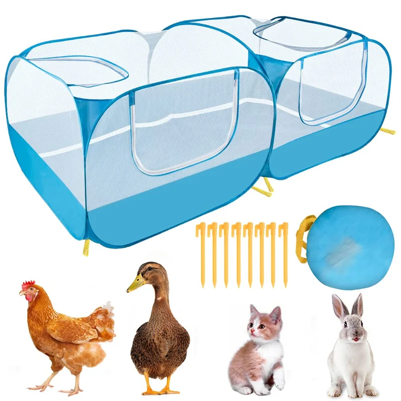 Lukovee Enclos pour Petits Animaux – Aire de Jeu Portable avec Fond Amovible et 4 Portes Zippées (Bleu)