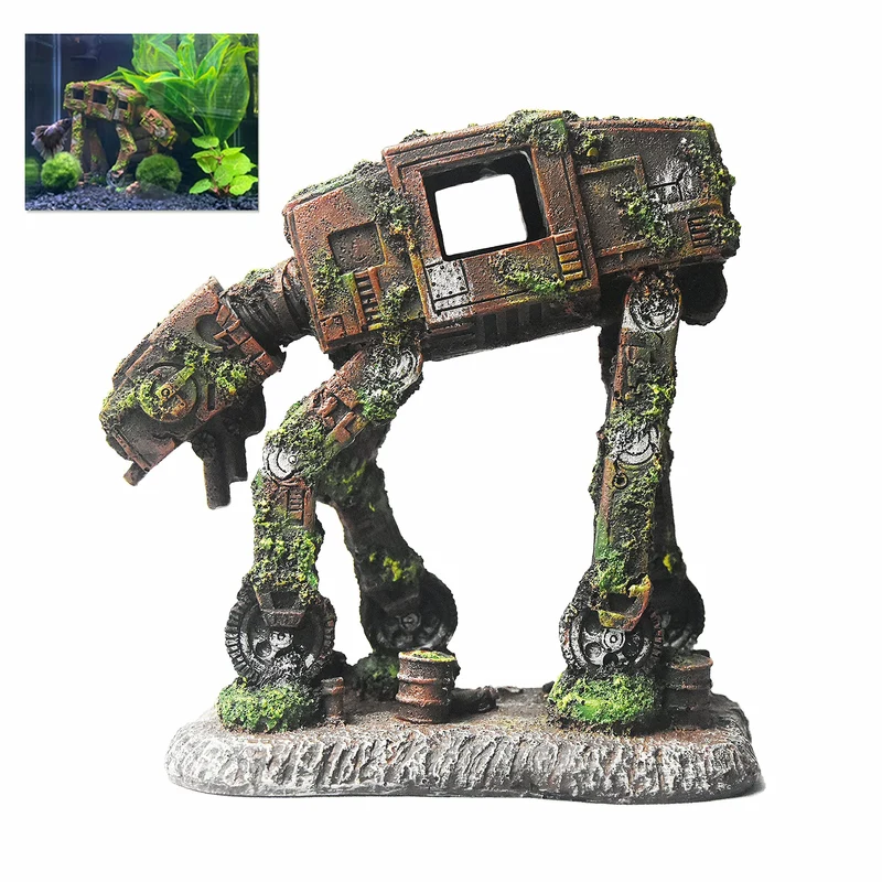 fazhongfa Décor d’aquarium AT-AT marcheur — Accessoires en résine, cachette et grotte pour Betta et poissons