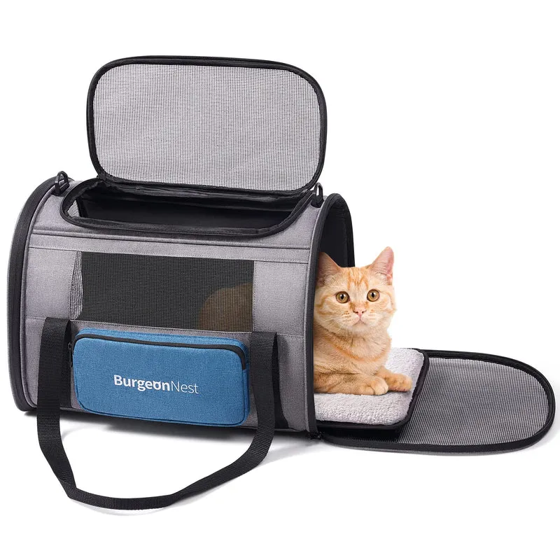 BurgeonNest Transporteur Souple pour Chats et Animaux jusqu’à 25 lb – Ouverture Dessus, 4 Fenêtres, Poche Latérale Unique