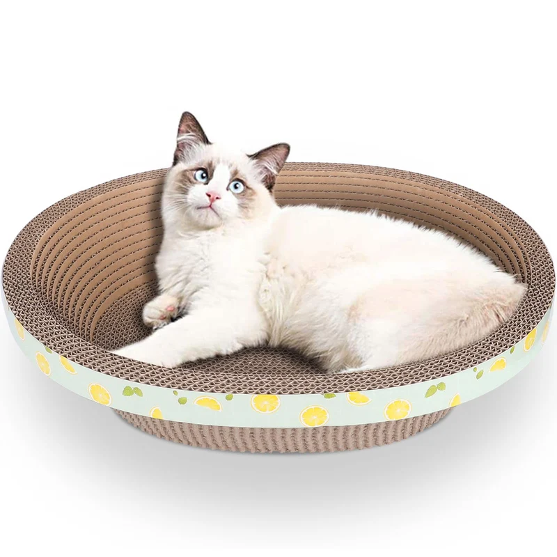 ROMOHOM Grattoir Chat Oval Grand – Nid-Lounge en Carton Durable 49,5 × 39,5 × 12 cm