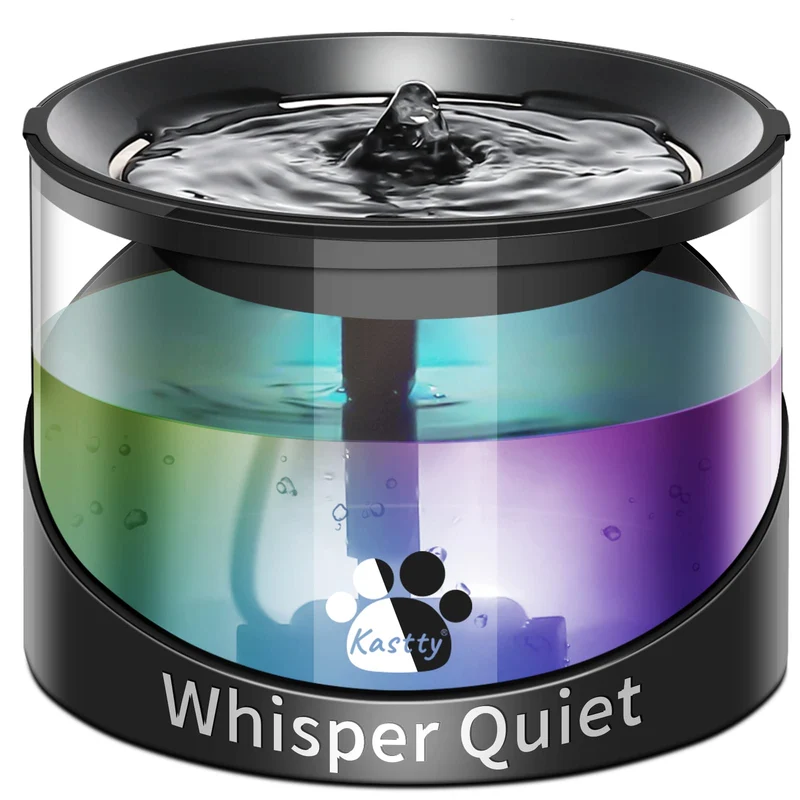 Kastty Fontaine pour chats – 2,2 L, Silencieuse, Pompe durable, LED colorée – Noir