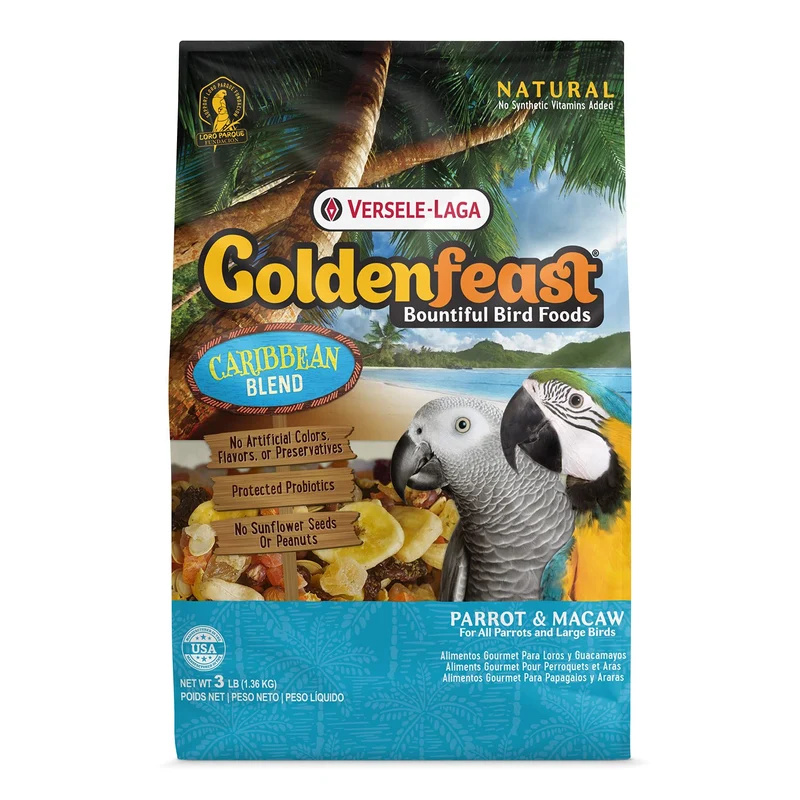 Versele-Laga Goldenfeast Caribbean Blend – Mélange tropical pour perroquets et grands oiseaux, 3 lb