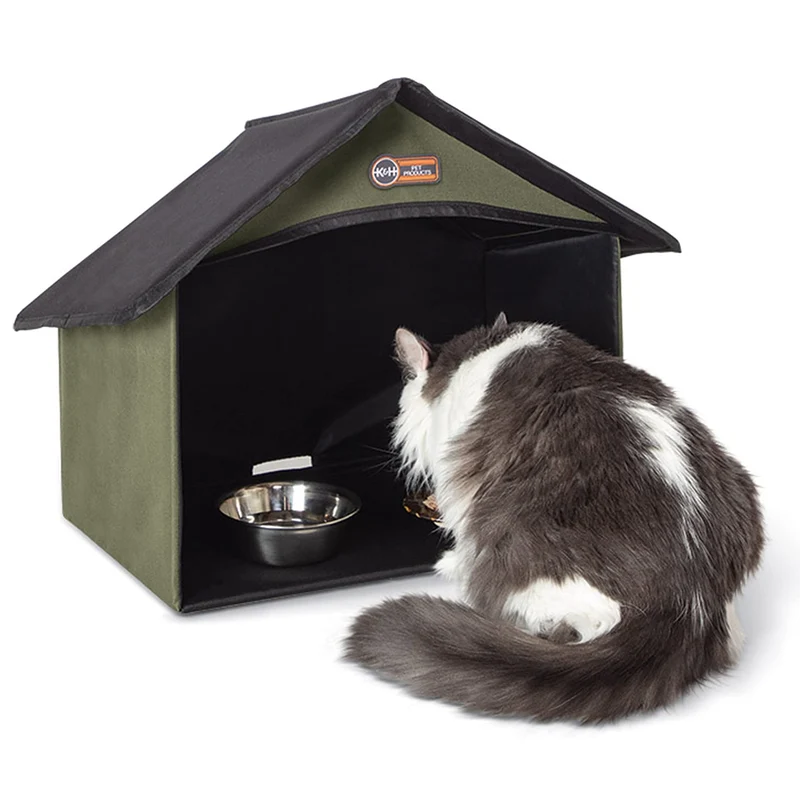K&H Outdoor Dining Room – Abri extérieur pour gamelles et eau des chats (14 x 20 x 16,5 po) Olive
