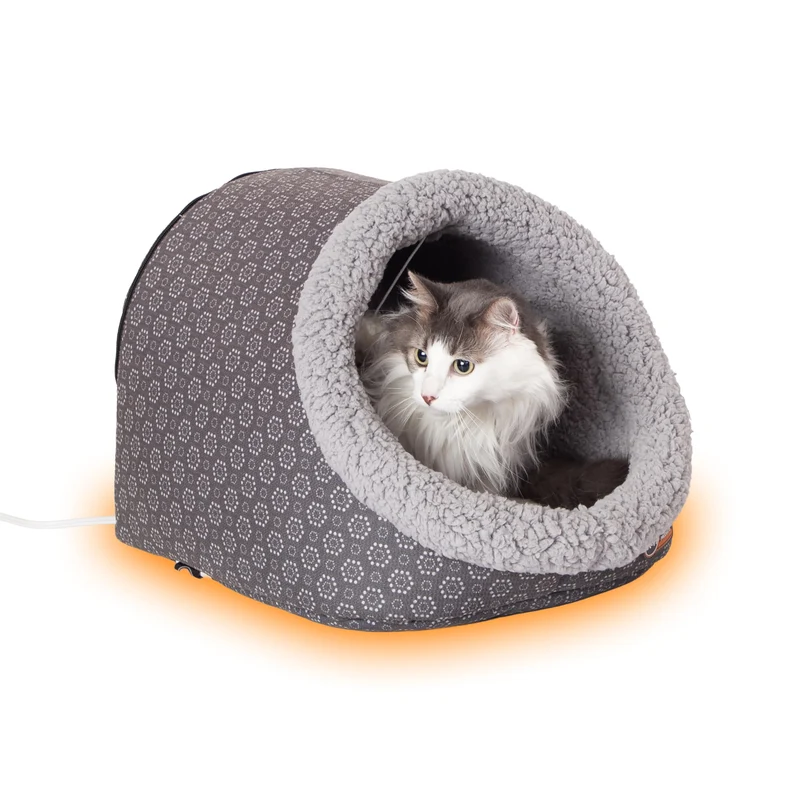 K&H Pet Products Thermo-Pet Cave — Lit chauffant pour chats et petits chiens, 17 x 15 x 13 po, gris