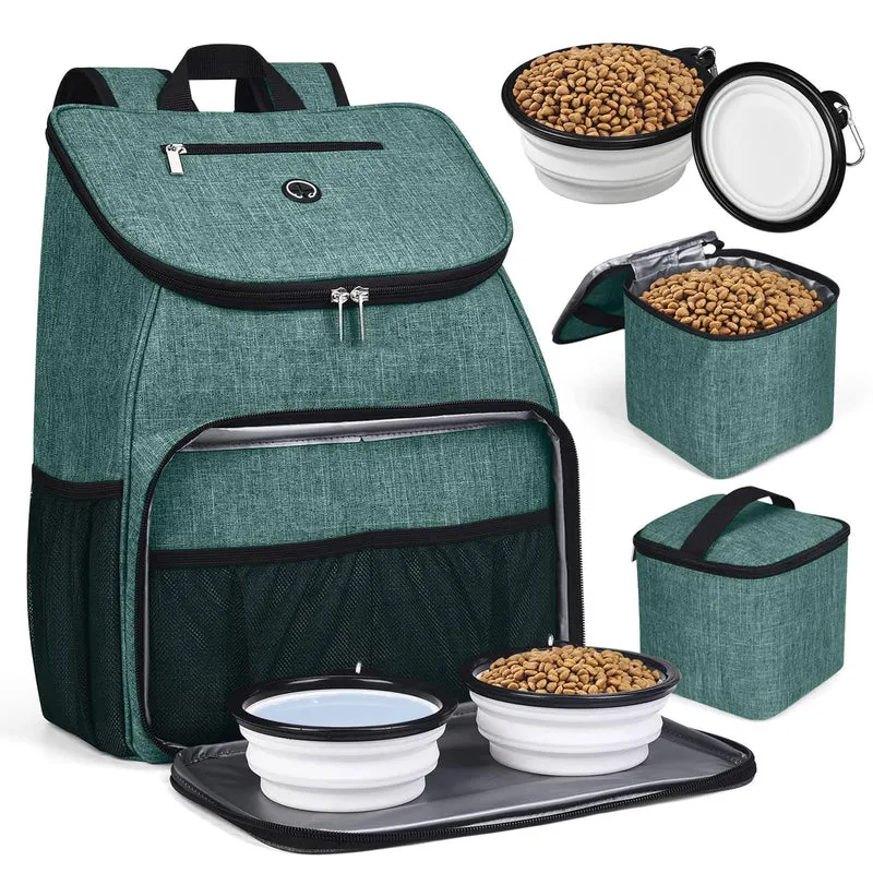BAGLHER Sac de voyage pour chien — sac à dos avion avec bols silicone et paniers alimentaires (vert)