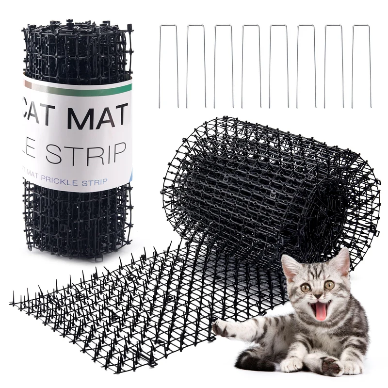 Hmyomina Tapis Anti-Chat 16.4FT avec 8 Piquets – Protection Jardin et Meubles (2 pièces, 8.2FT chacun)