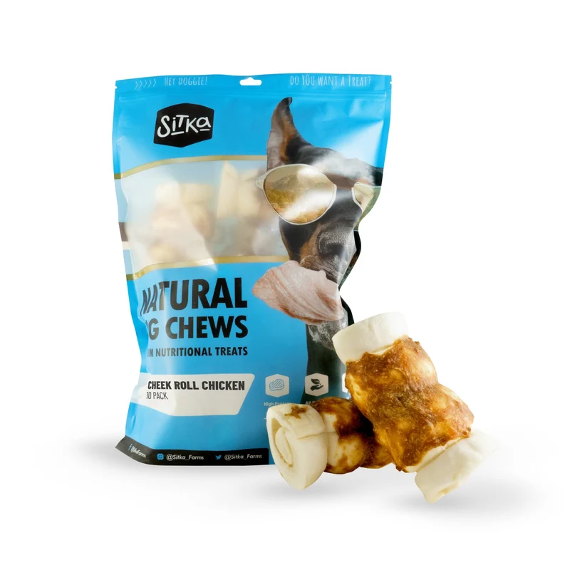 Sitka Farms Rouleaux de Joue de Boeuf Extra Épais pour Chiens (5–6 pouces, 10 unités) – Sans Rawhide, Boeuf nourri à l'herbe