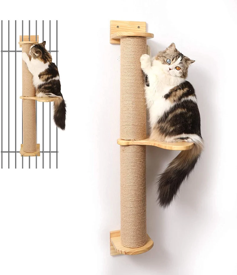 FUKUMARU Arbre d'Activité pour Chat – Murale, Poteau Griffage en Jute, Hamac en Pin