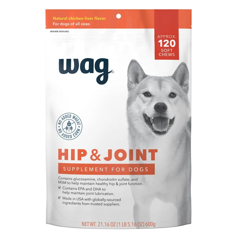 Friandises molles WAG pour hanches et articulations des chiens – 120 unités