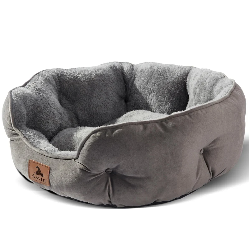 Asvin Lit Moyen pour Chiens de Taille Moyenne et Chats d’Intérieur – Couchage Extra Doux, Lavable en Machine, Antidérapant et Fond Oxford Gris, 25 pouces