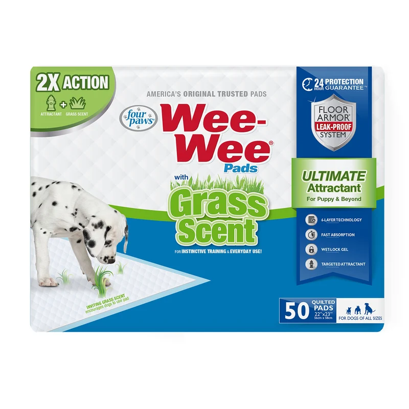 Four Paws Wee-Wee Ultimate Tapis-Pipi Attirant – Herbe, 22 x 23 po, Lot de 50