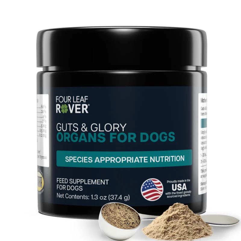 Four Leaf Rover Guts & Glory – Organes lyophilisés pour chiens, bœuf NZ nourri à l’herbe, formulé par vétérinaire, 30 portions pour grands chiens