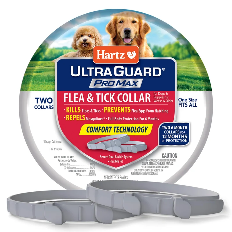 Hartz UltraGuard ProMax Collier Anti-Puces et Tiques pour Chiens – 12 Mois de Protection – Lot de 2 – Gris
