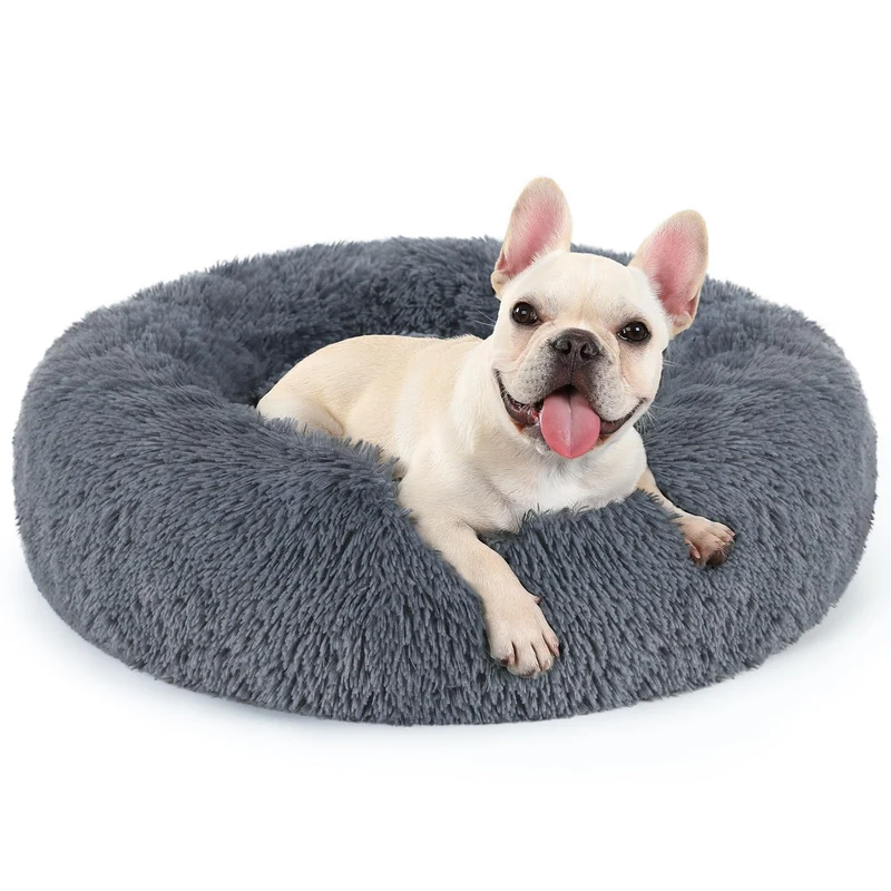 rabbitgoo lit rond en forme de nid pour petit chien et chat – lavable en machine, antidérapant, gris foncé