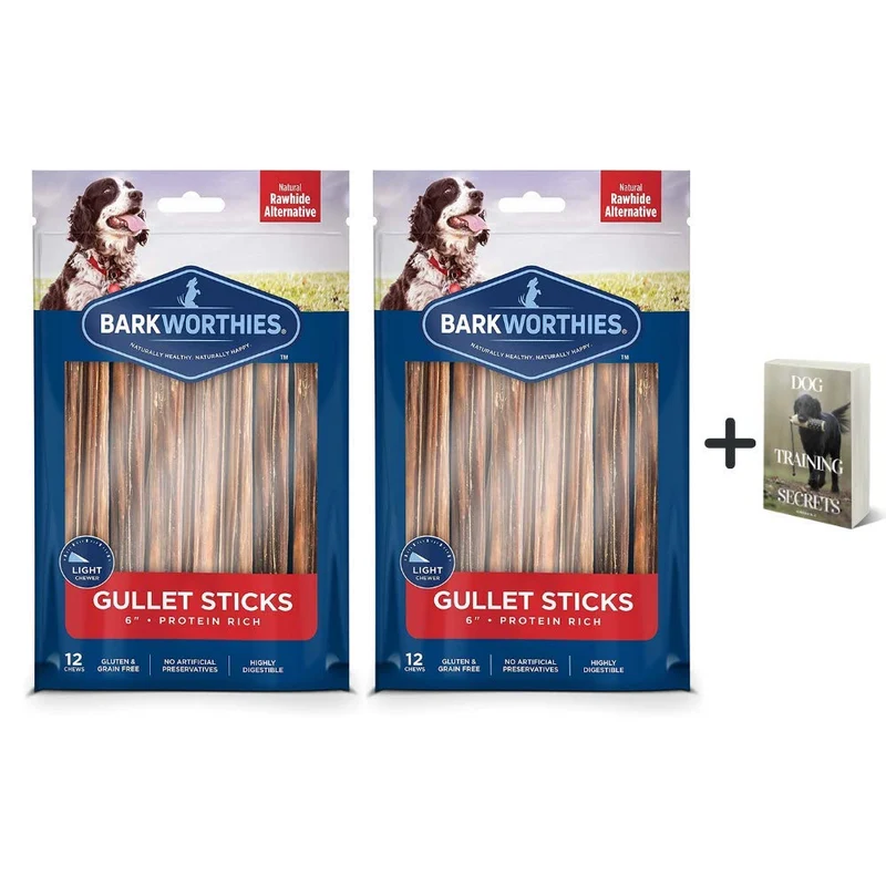 Barkworthies Bâtons d'œsophage de bœuf – Lot 2 x 12, sans céréales, friandise naturelle et durable