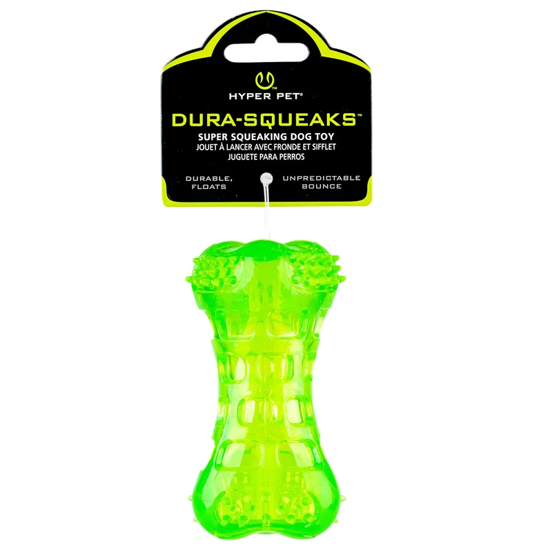 Hyper Pet Dura-Squeaks Os Vert – Jouet à Mâcher Durable, Flottant et Rebondissant pour Chien | Pack de 1